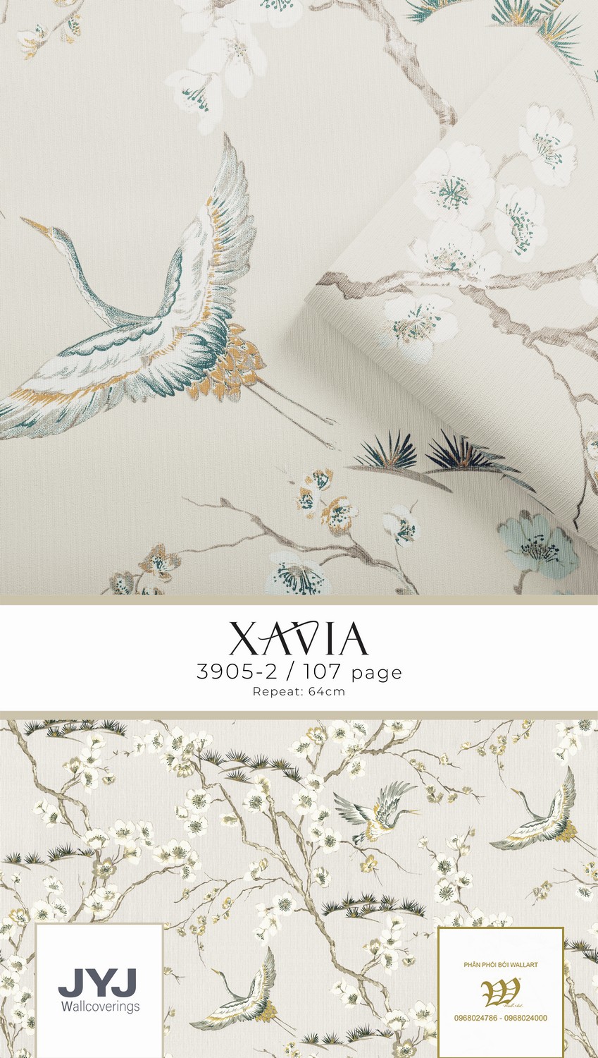 Giấy dán tường hoa đào và hạc Xavia 3905-2